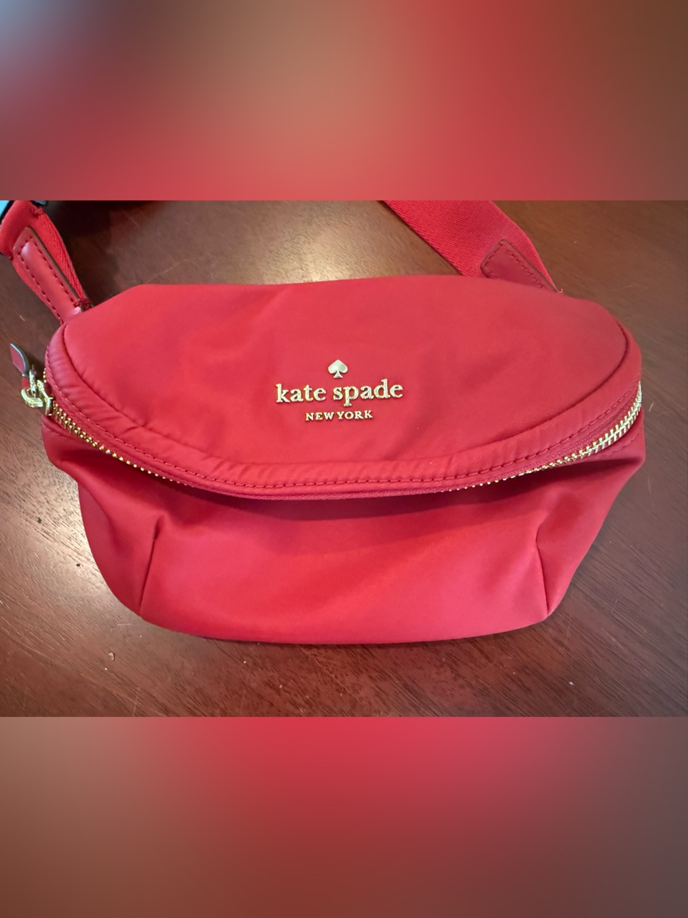 kate spade Red Nylon Crossbody Belt Bag with Gold Hardware